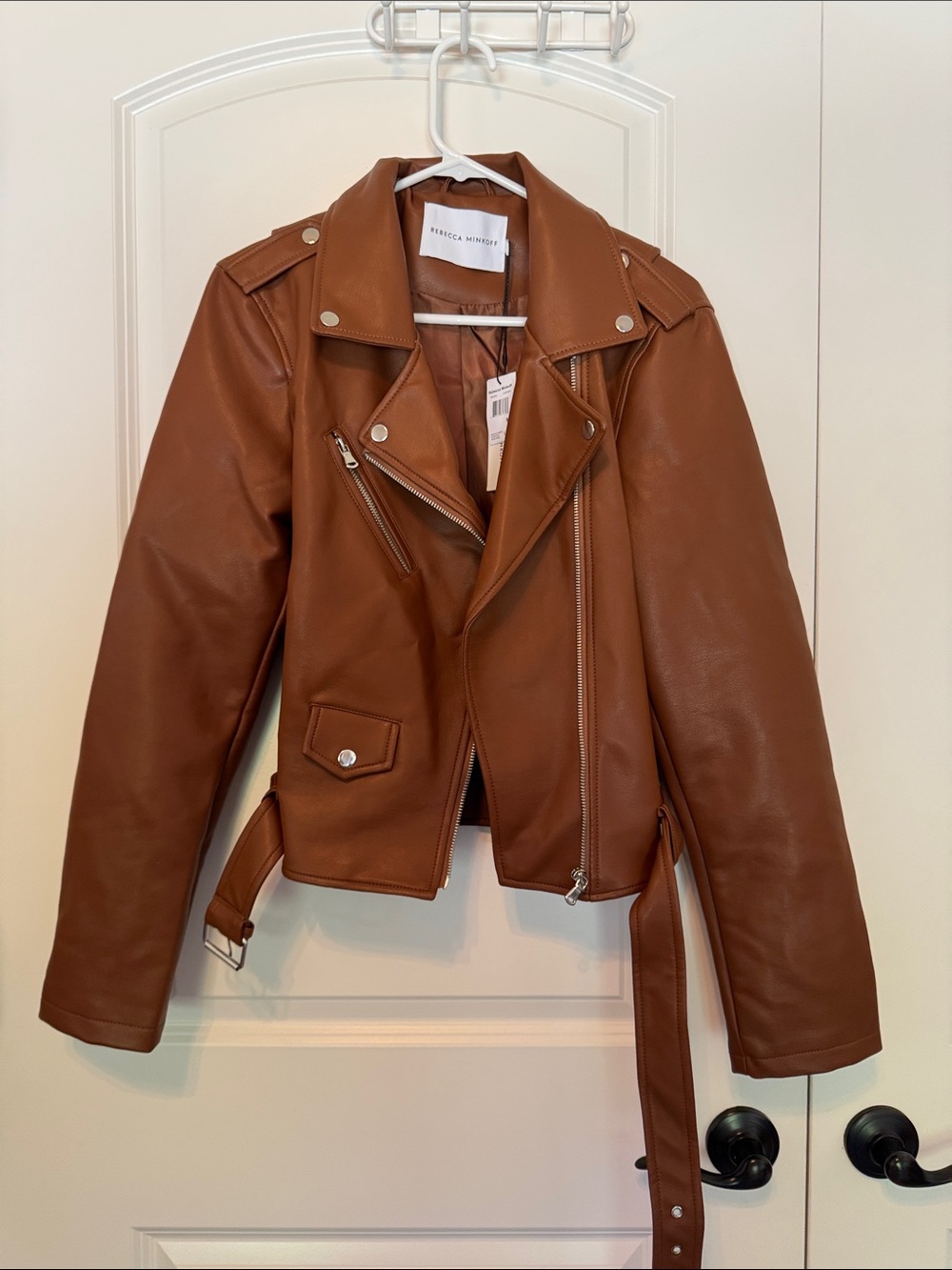 Rebecca Minkoff Cognac Leather Moto Jacket with Belt